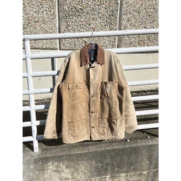 Carhartt Other - 90s Carhartt Vintage Blanket Lined Chore Coat Faded Beige Distressed WIP Detroit